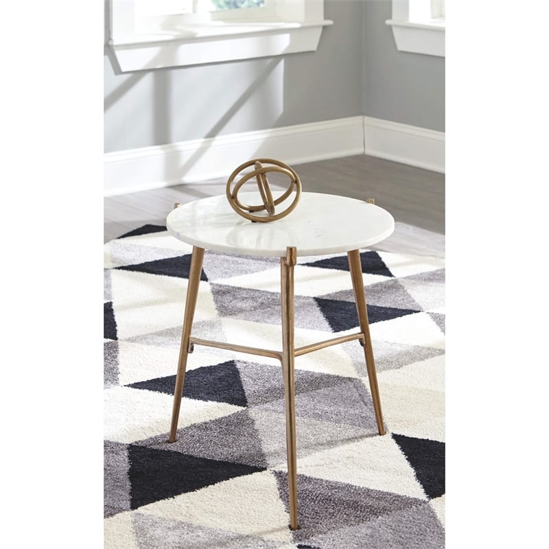 Signature Design by Ashley Chadton Marble Top Accent Table in White and Gold
