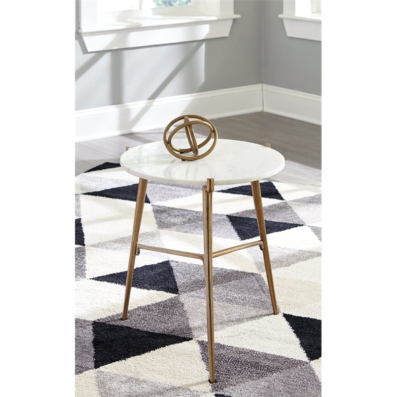 Signature Design by Ashley Chadton Marble Top Accent Table in White and Gold