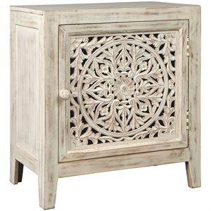 ashley fossil ridge 1 door accent cabinet in antique white and brown