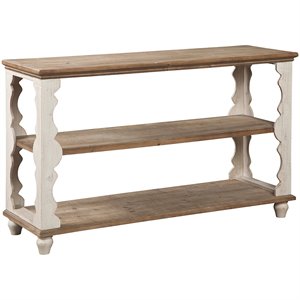 ashley alwyndale console table in natural and antique white