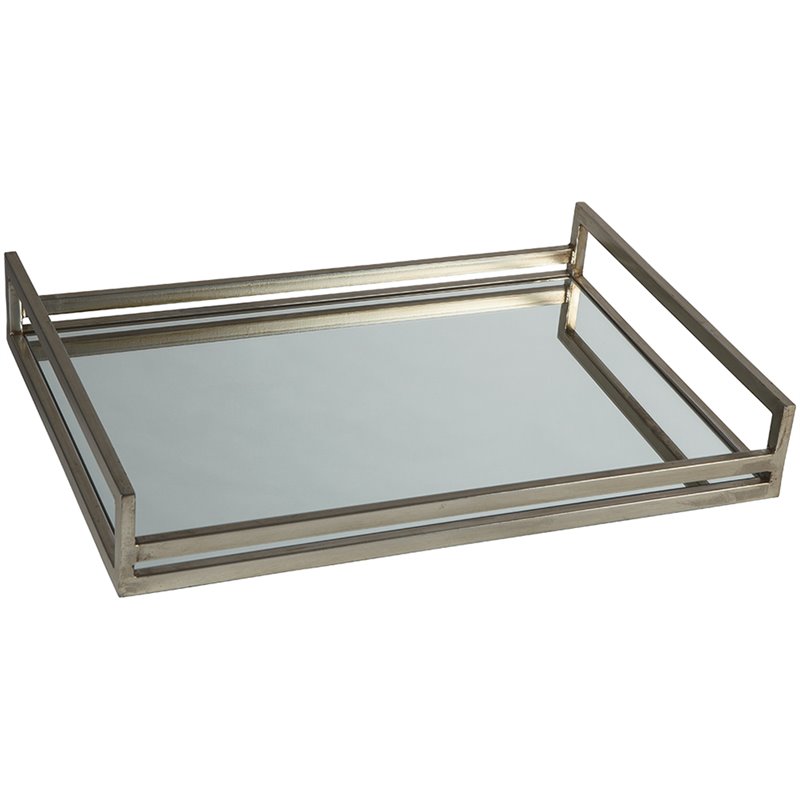 Ashley Derex Metal and Mirrored Serving Tray in Silver