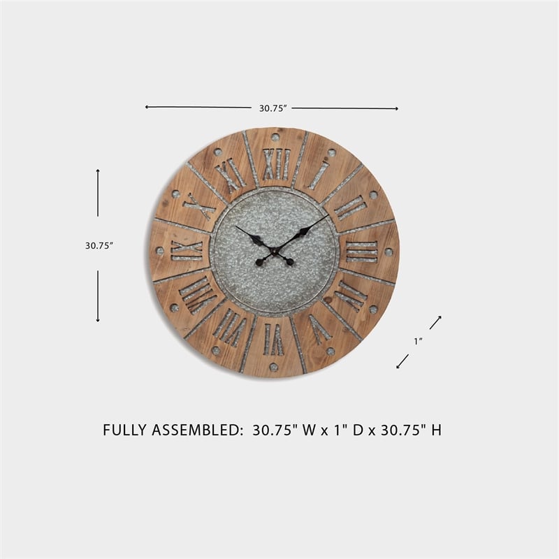 Signature Design by Ashley Payson Wall Clock in Antique Gray and Natural
