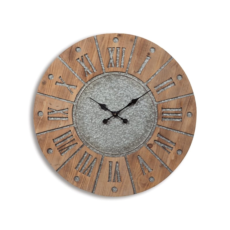 Signature Design by Ashley Payson Wall Clock in Antique Gray and Natural