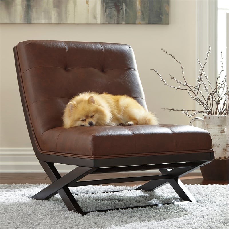 Signature Design by Ashley Sidewinder Faux Leather Tufted Accent Chair in Brown