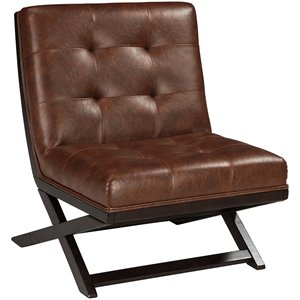 ashley sidewinder faux leather tufted accent chair in brown