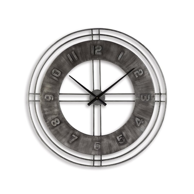 Signature Design by Ashley Ana Sofia Metal Wall Clock in Antique Gray