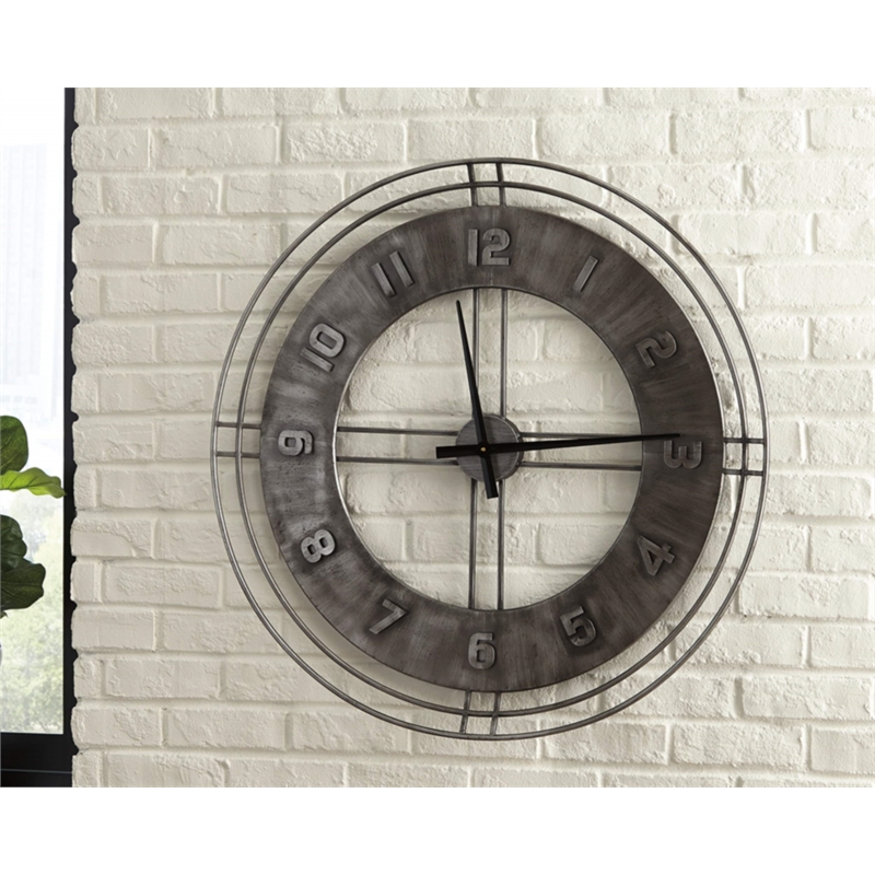 Signature Design by Ashley Ana Sofia Metal Wall Clock in Antique Gray