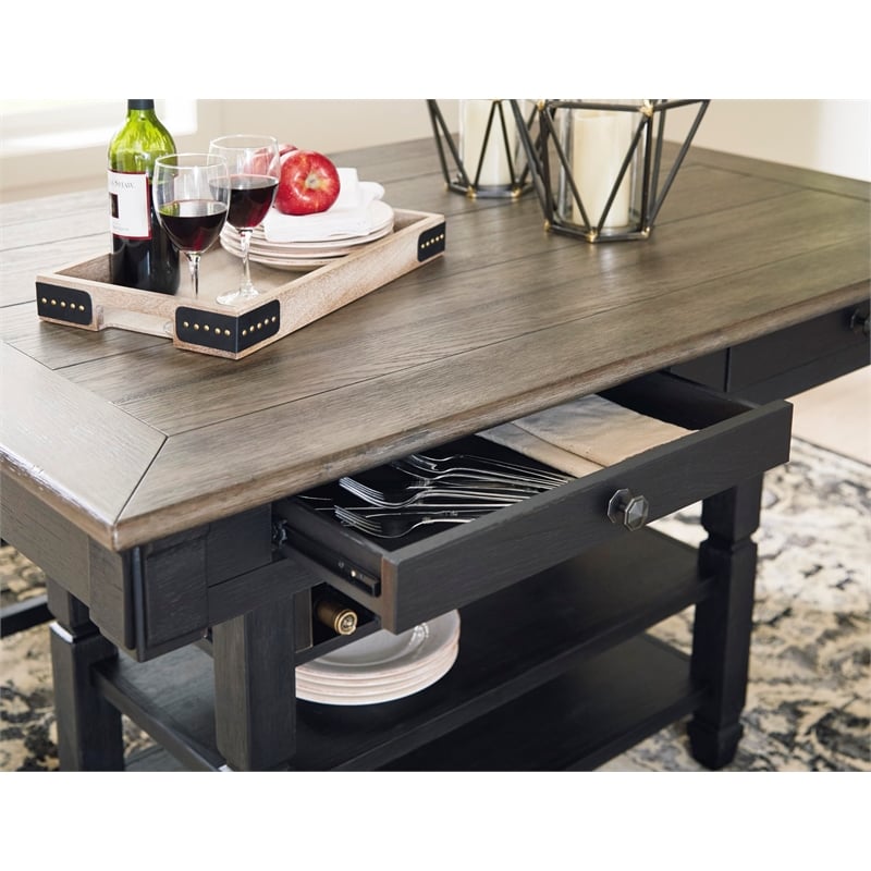 Ashley Furniture Tyler Creek Wine Rack Counter Height Dining Table in Black
