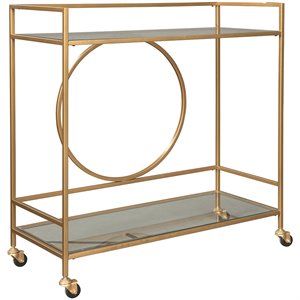ashley jackford glass and metal bar cart in antique gold