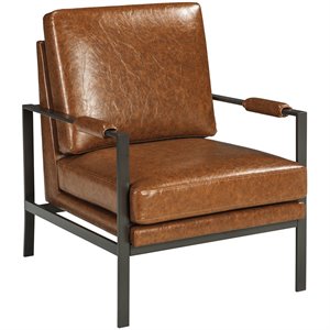 ashley peacemaker faux leather accent chair in brown