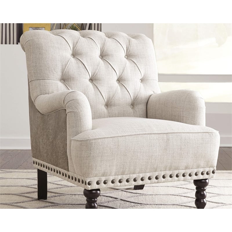 Ashley Tartonelle Tufted Accent Chair with Nailhead Trim in Ivory