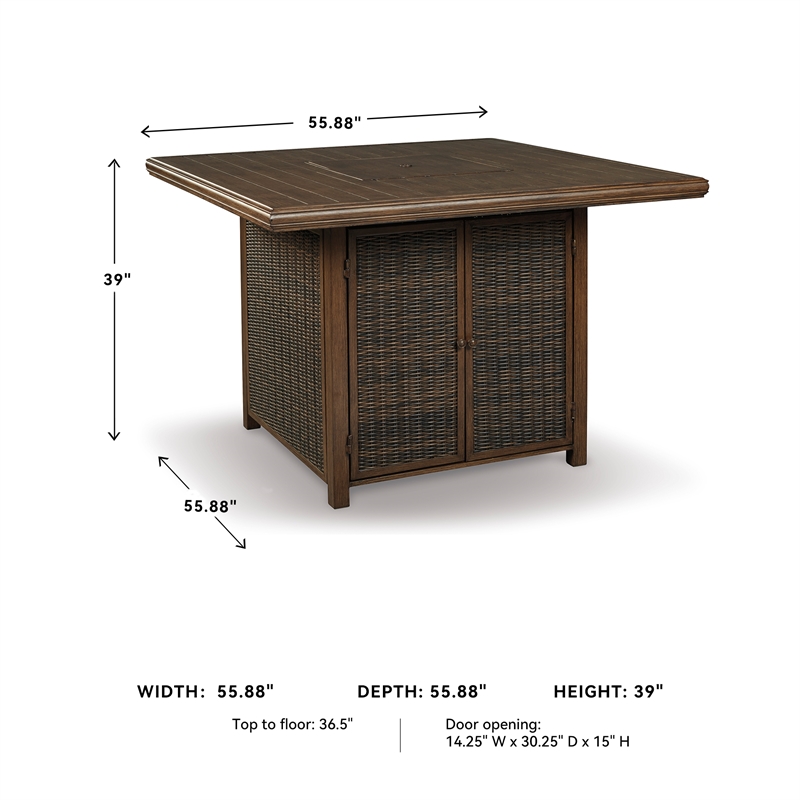 Ashley Furniture Paradise Trail Patio Fire Pit Pub Table in Brown