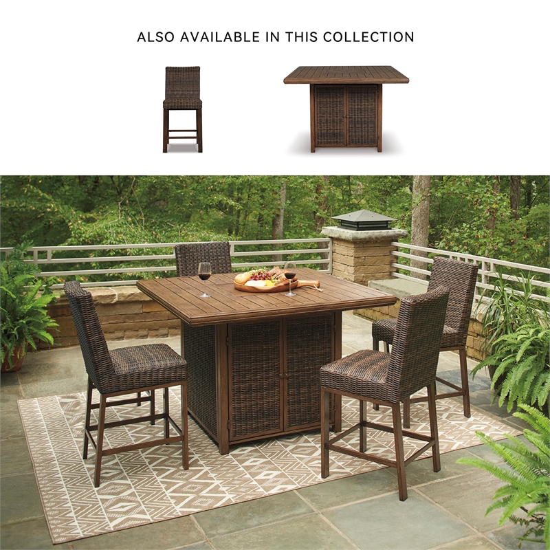 Ashley Furniture Paradise Trail Patio Fire Pit Pub Table in Brown