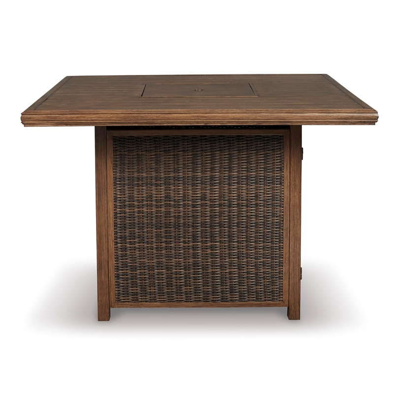 Ashley Furniture Paradise Trail Patio Fire Pit Pub Table in Brown