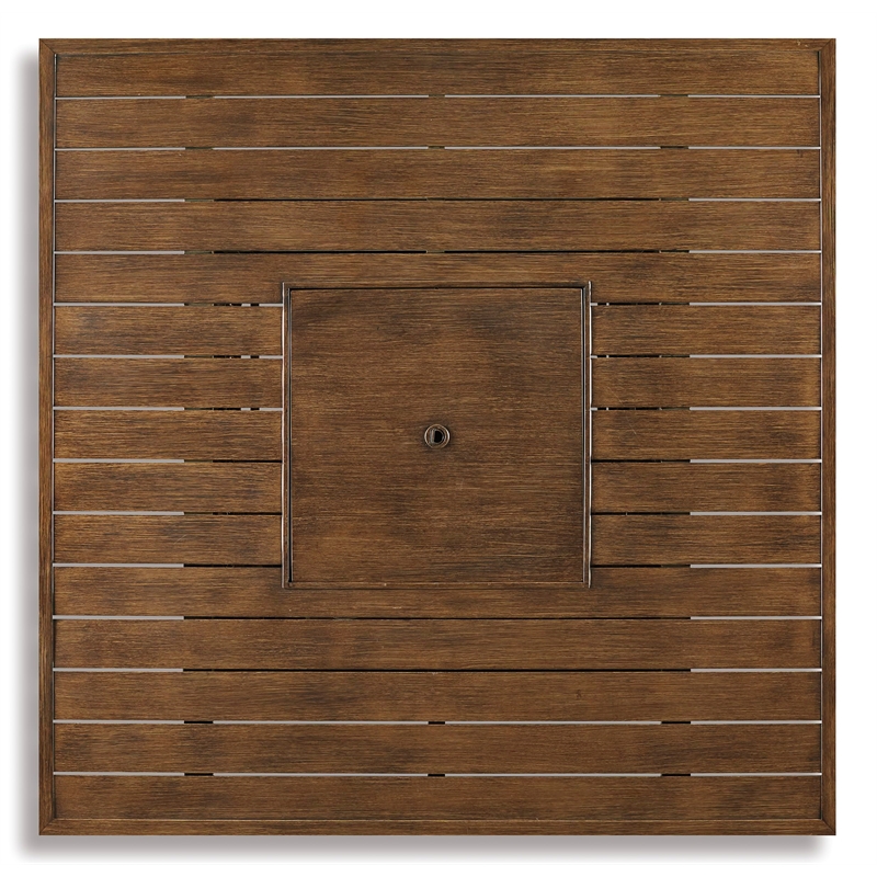 Ashley Furniture Paradise Trail Patio Fire Pit Pub Table in Brown