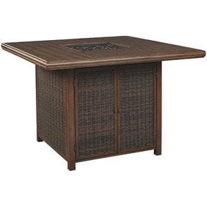 ashley furniture paradise trail patio fire pit pub table in brown