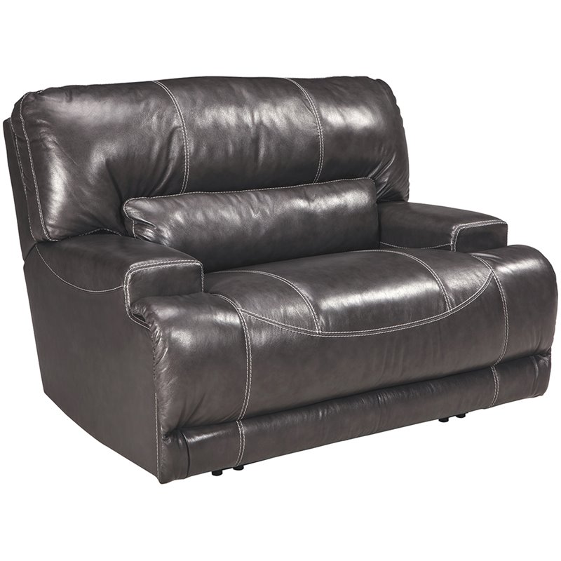 Ashley Furniture McCaskill Leather Power Recliner in Gray U6090082