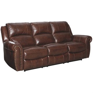 ashley bingen leather reclining sofa with nailhead trim in harness