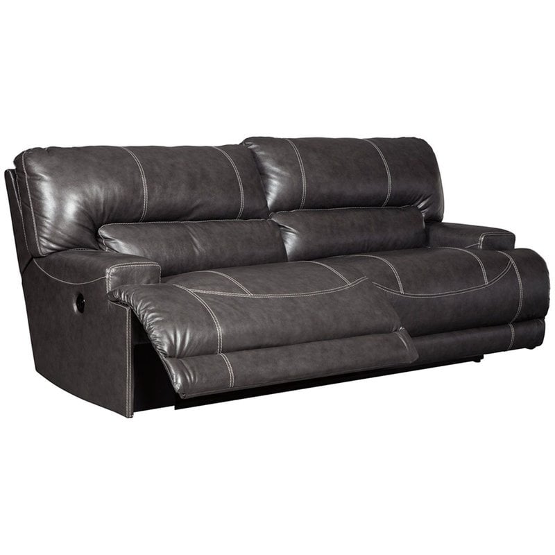 Ashley Furniture Mccaskill Leather Power Reclining Sofa In Gray