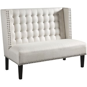 ashley beauland tufted wingback settee with nailhead trim in oatmeal