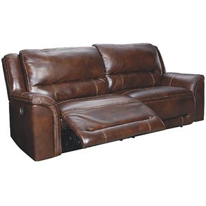 ashley furniture catanzaro leather power reclining sofa in mahogany