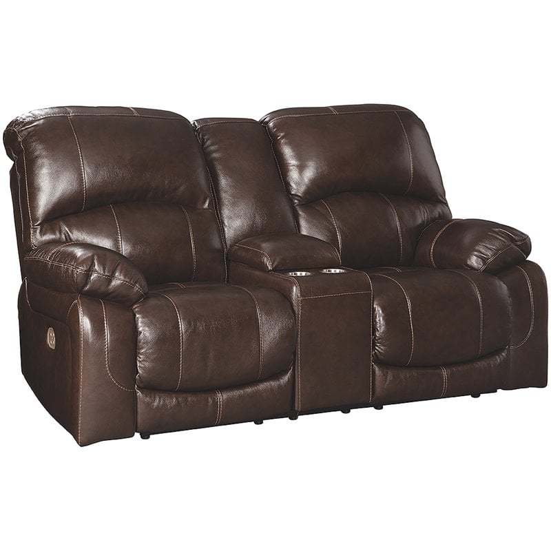 Ashley Furniture Hallstrung Leather Power Reclining Loveseat In Chocolate Cymax Business Ashley Furniture Hallstrung Leather, Ashley Furniture Leather Recliner Couch