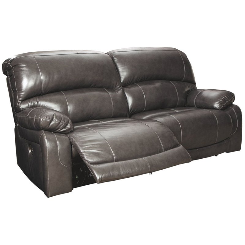 Ashley Furniture Hallstrung Leather, Leather Power Recliner Sofa Gray