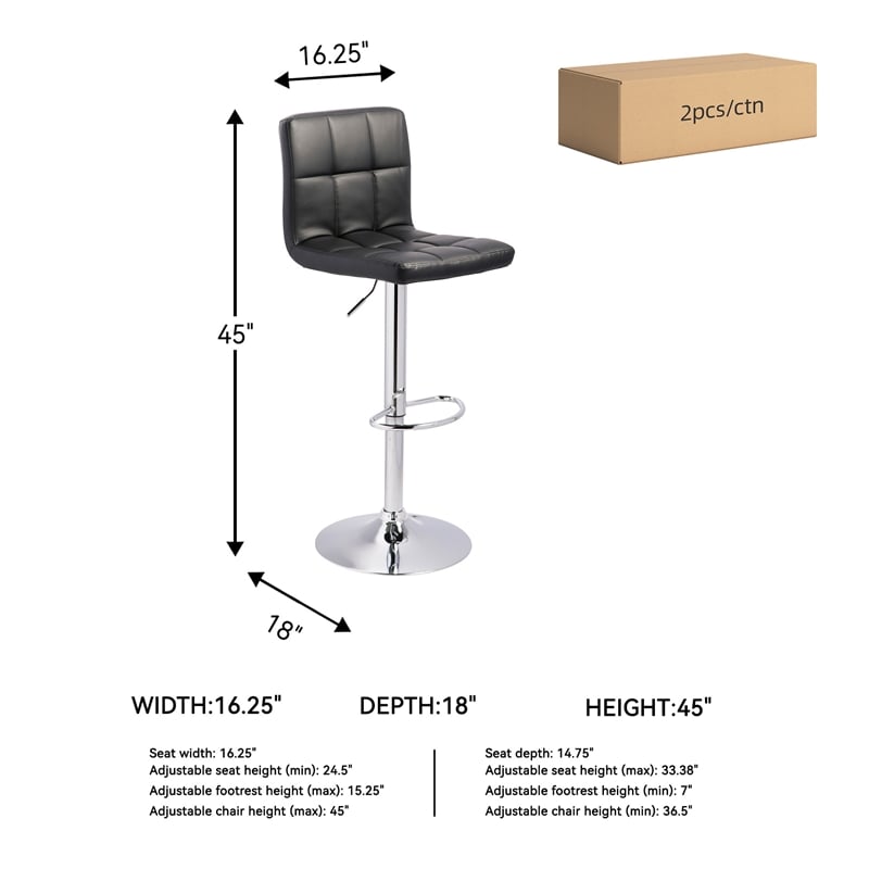 Ashley Furniture Bellatier Faux Leather Tufted Adjustable Bar Stool in Black
