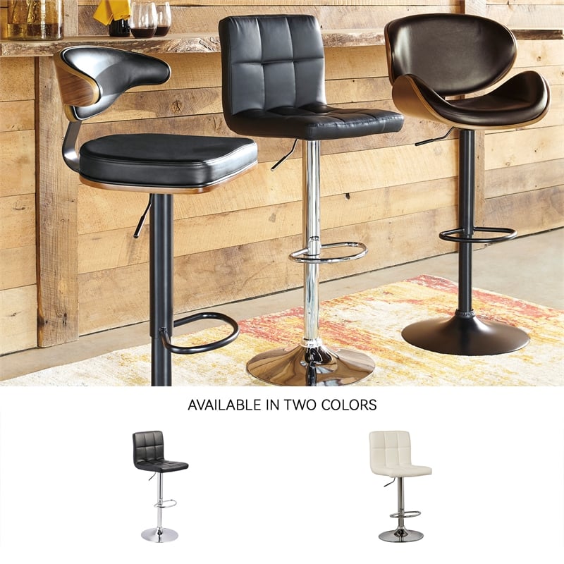 Ashley Furniture Bellatier Faux Leather Tufted Adjustable Bar Stool in Black