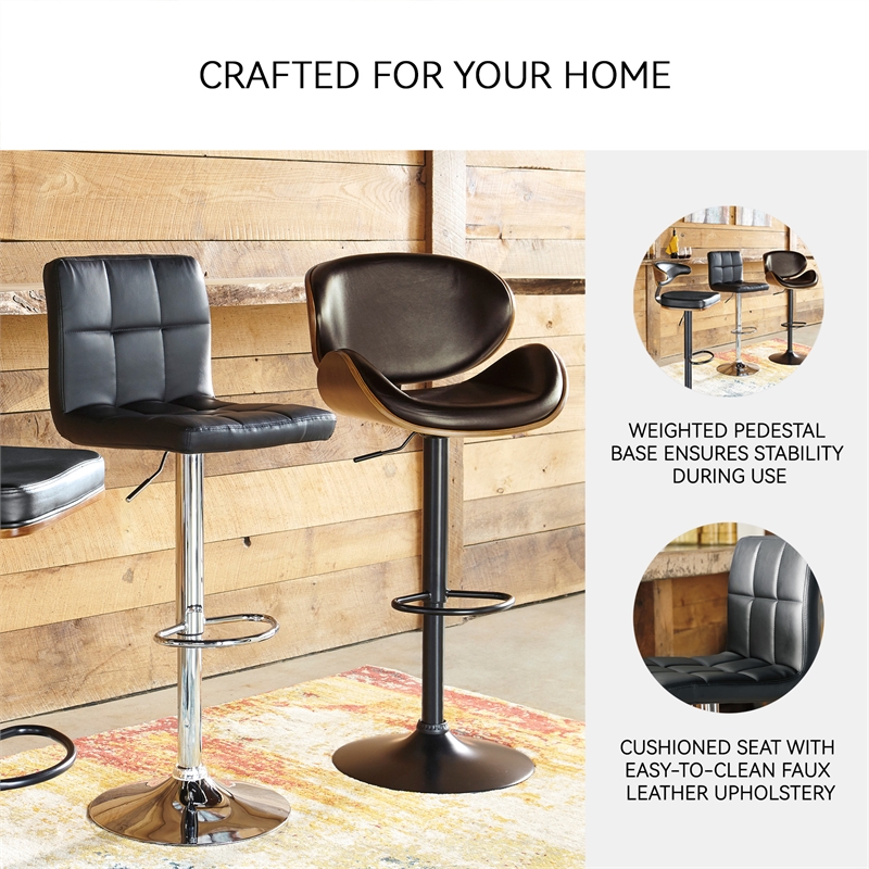 Ashley Furniture Bellatier Faux Leather Tufted Adjustable Bar Stool in Black