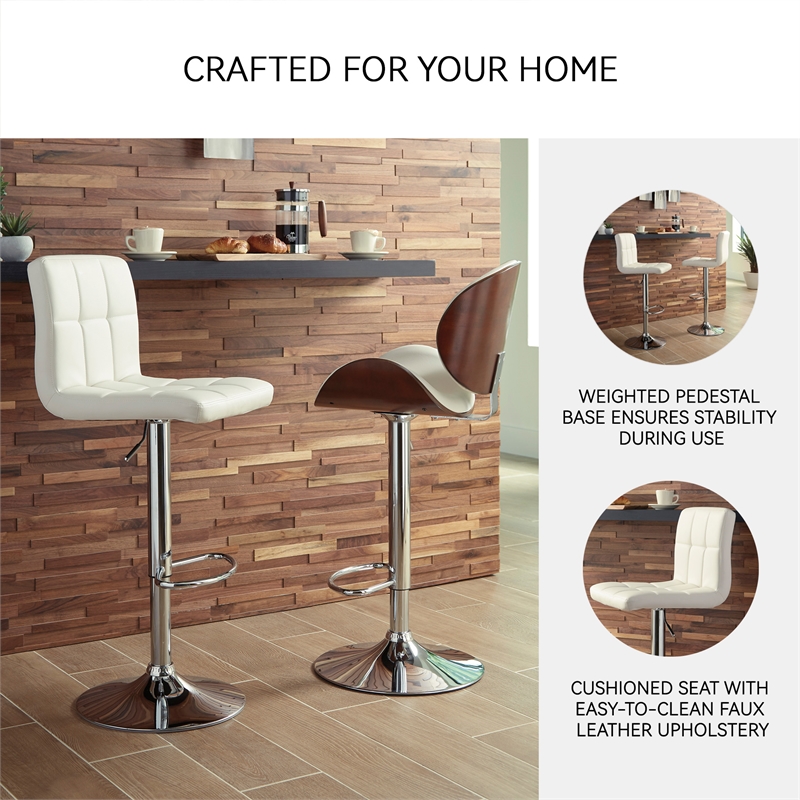 Ashley Furniture Bellatier Faux Leather Tufted Adjustable Bar Stool in Bone