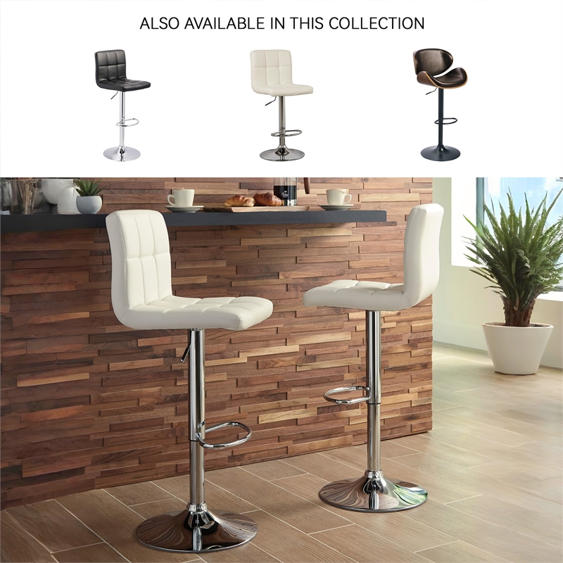 Ashley Furniture Bellatier Faux Leather Tufted Adjustable Bar Stool in Bone