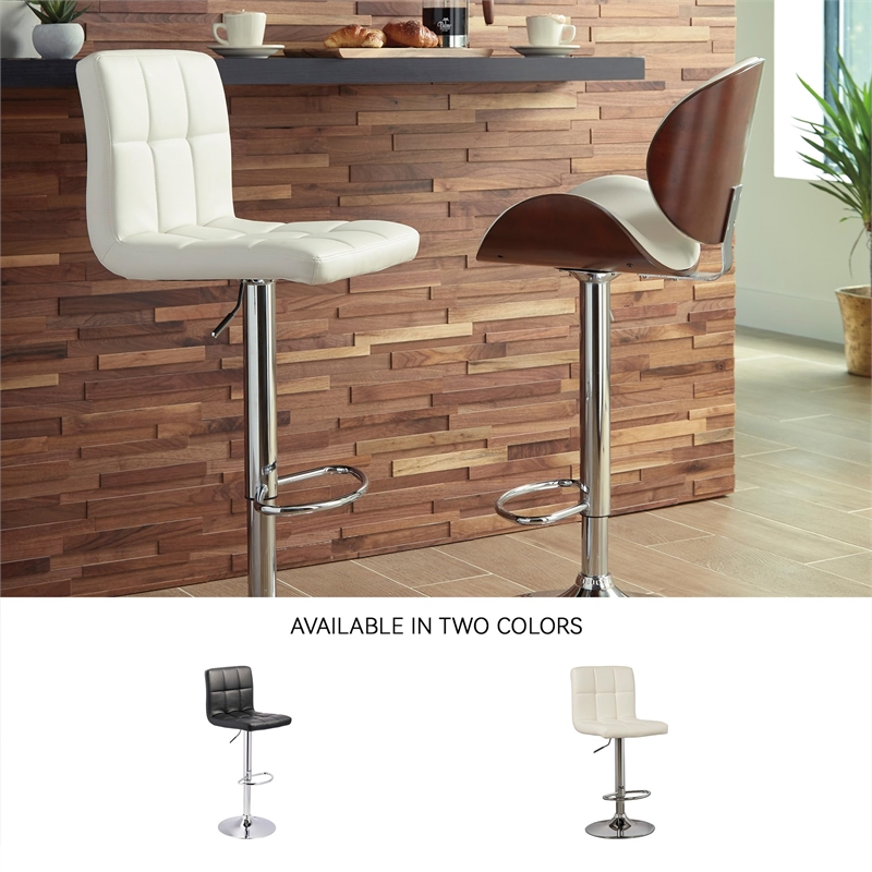 Ashley Furniture Bellatier Faux Leather Tufted Adjustable Bar Stool in Bone