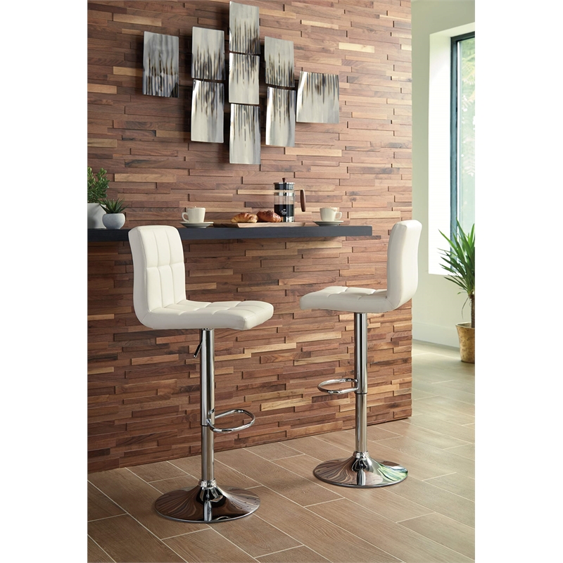 Ashley Furniture Bellatier Faux Leather Tufted Adjustable Bar Stool in Bone