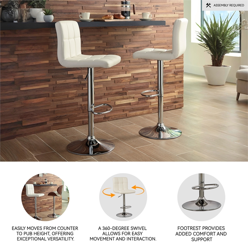 Ashley Furniture Bellatier Faux Leather Tufted Adjustable Bar Stool in Bone