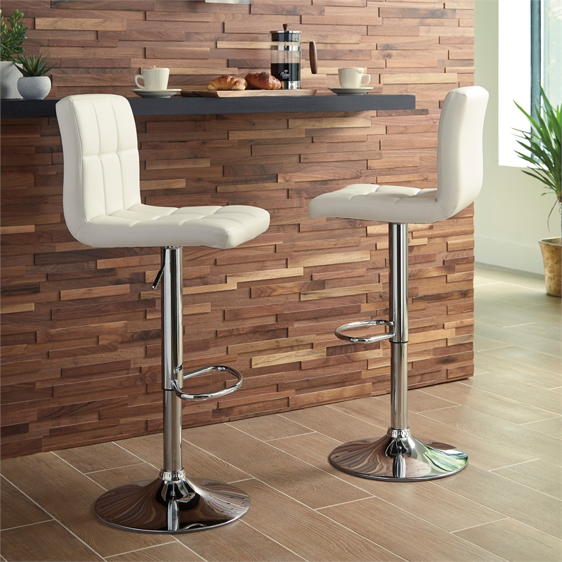 Ashley Furniture Bellatier Faux Leather Tufted Adjustable Bar Stool in Bone