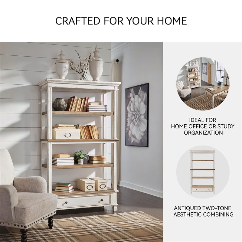 Signature Design by Ashley Realyn 4 Shelf Bookcase in Antique White and Brown