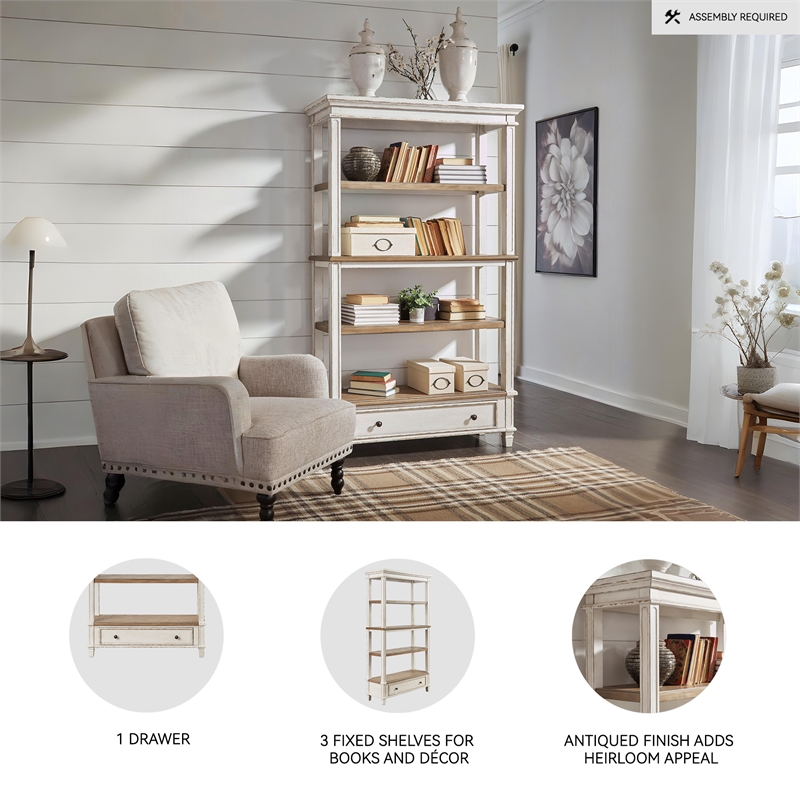 Signature Design by Ashley Realyn 4 Shelf Bookcase in Antique White and Brown