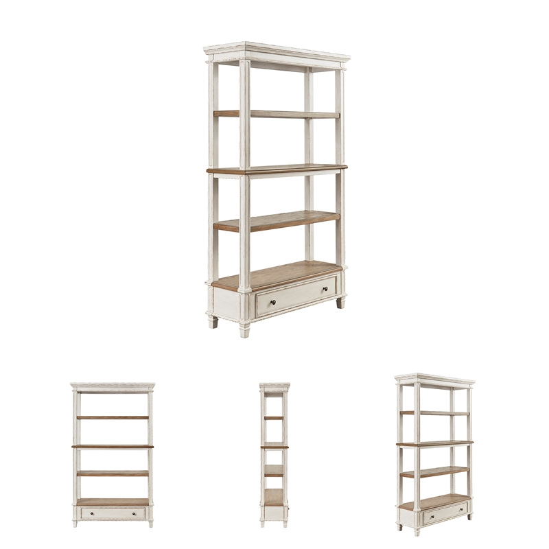 Signature Design by Ashley Realyn 4 Shelf Bookcase in Antique White and Brown