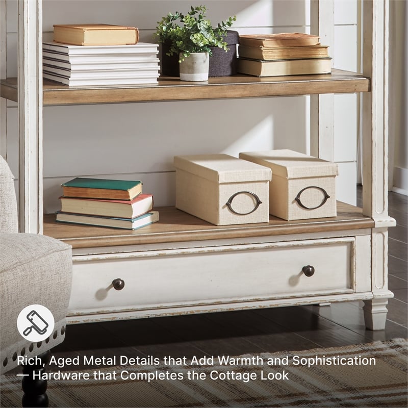 Signature Design by Ashley Realyn 4 Shelf Bookcase in Antique White and Brown