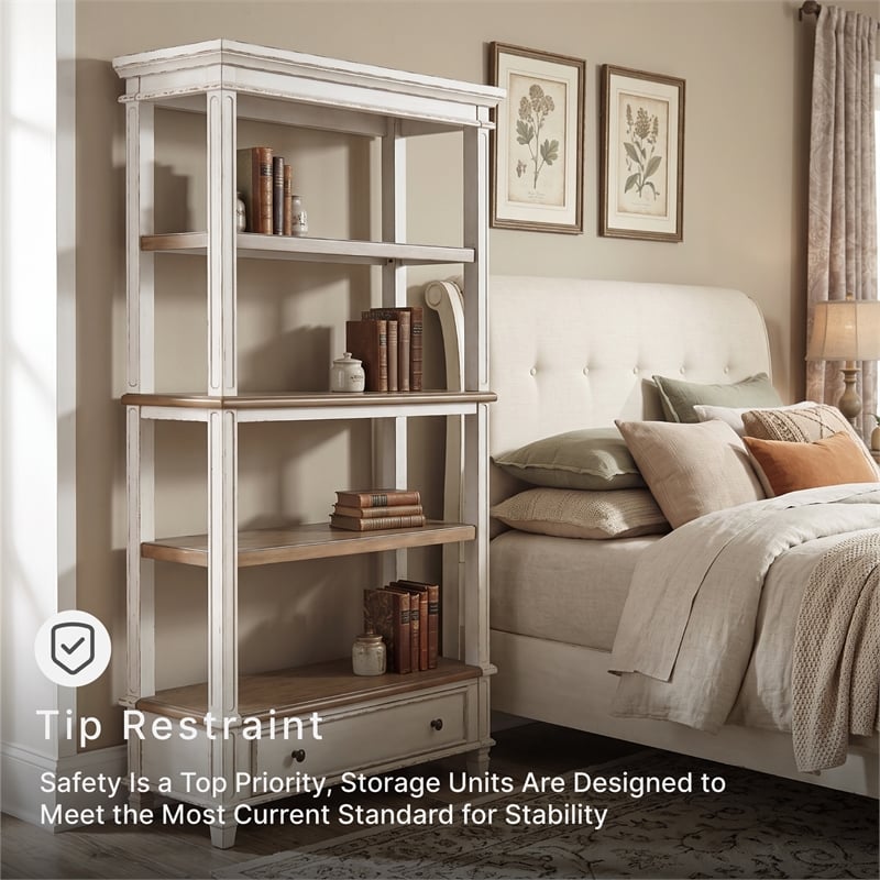 Signature Design by Ashley Realyn 4 Shelf Bookcase in Antique White and Brown