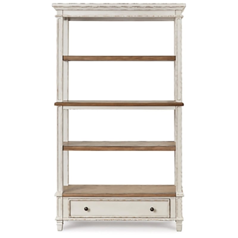 Signature Design by Ashley Realyn 4 Shelf Bookcase in Antique White and Brown