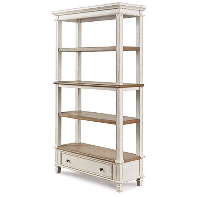 Signature Design by Ashley Realyn 4 Shelf Bookcase in Antique White and Brown