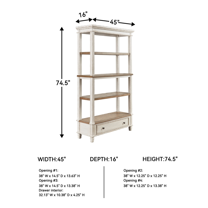 Signature Design by Ashley Realyn 4 Shelf Bookcase in Antique White and Brown