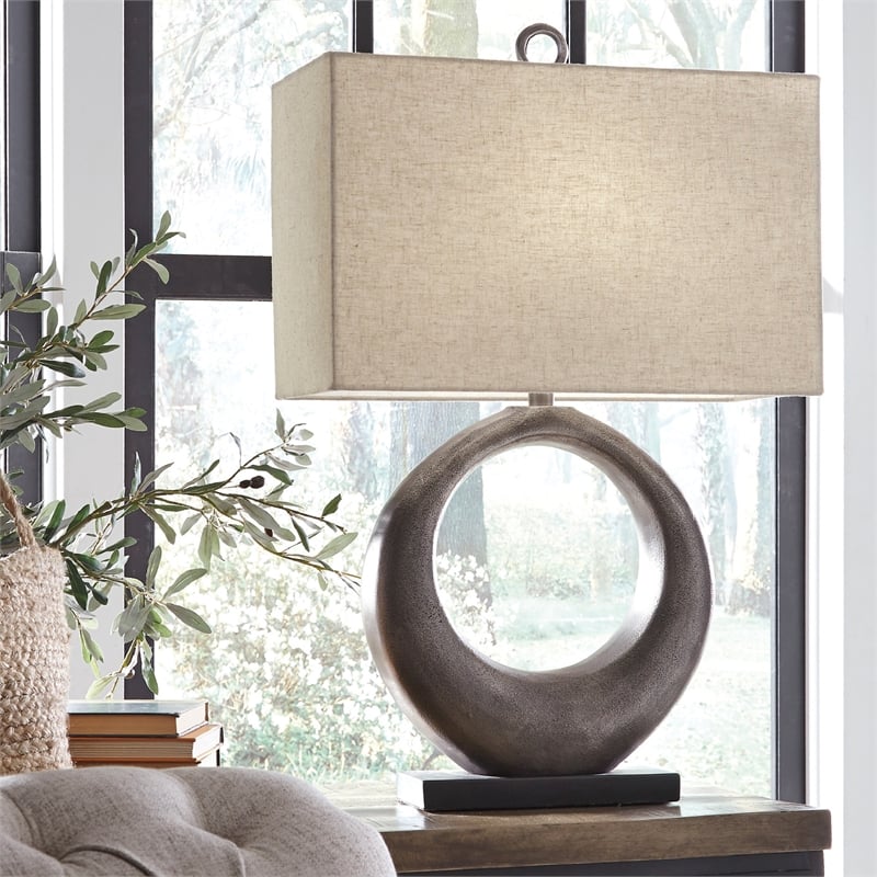 Ashley Furniture Saria Aluminum Table Lamp in Antique Silver