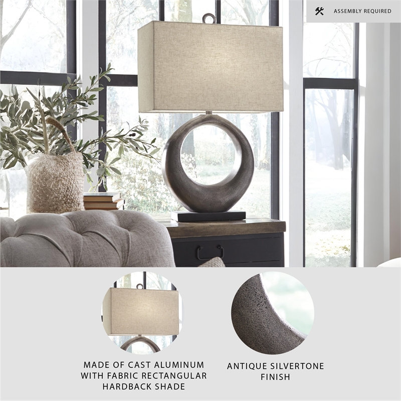 Ashley Furniture Saria Aluminum Table Lamp in Antique Silver