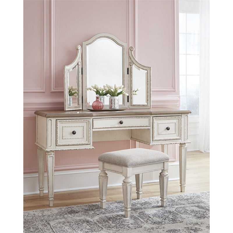 Ashley Furniture Realyn 3 Piece Bedroom Vanity Set in White and Brown