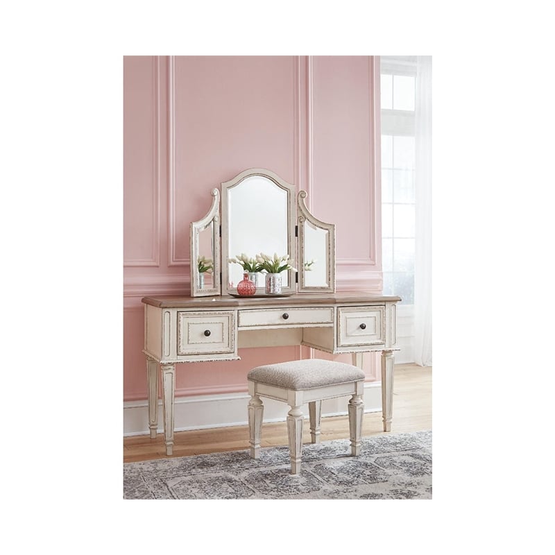 Ashley Furniture Realyn 3 Piece Bedroom Vanity Set in White and Brown