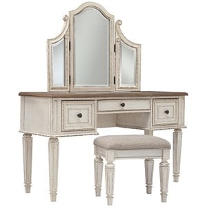 ashley furniture realyn 3 piece bedroom vanity set in white and brown