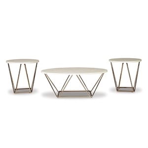 Ashley Furniture Tarica 3 Piece Faux Marble Top Accent Coffee Table Set in Gold